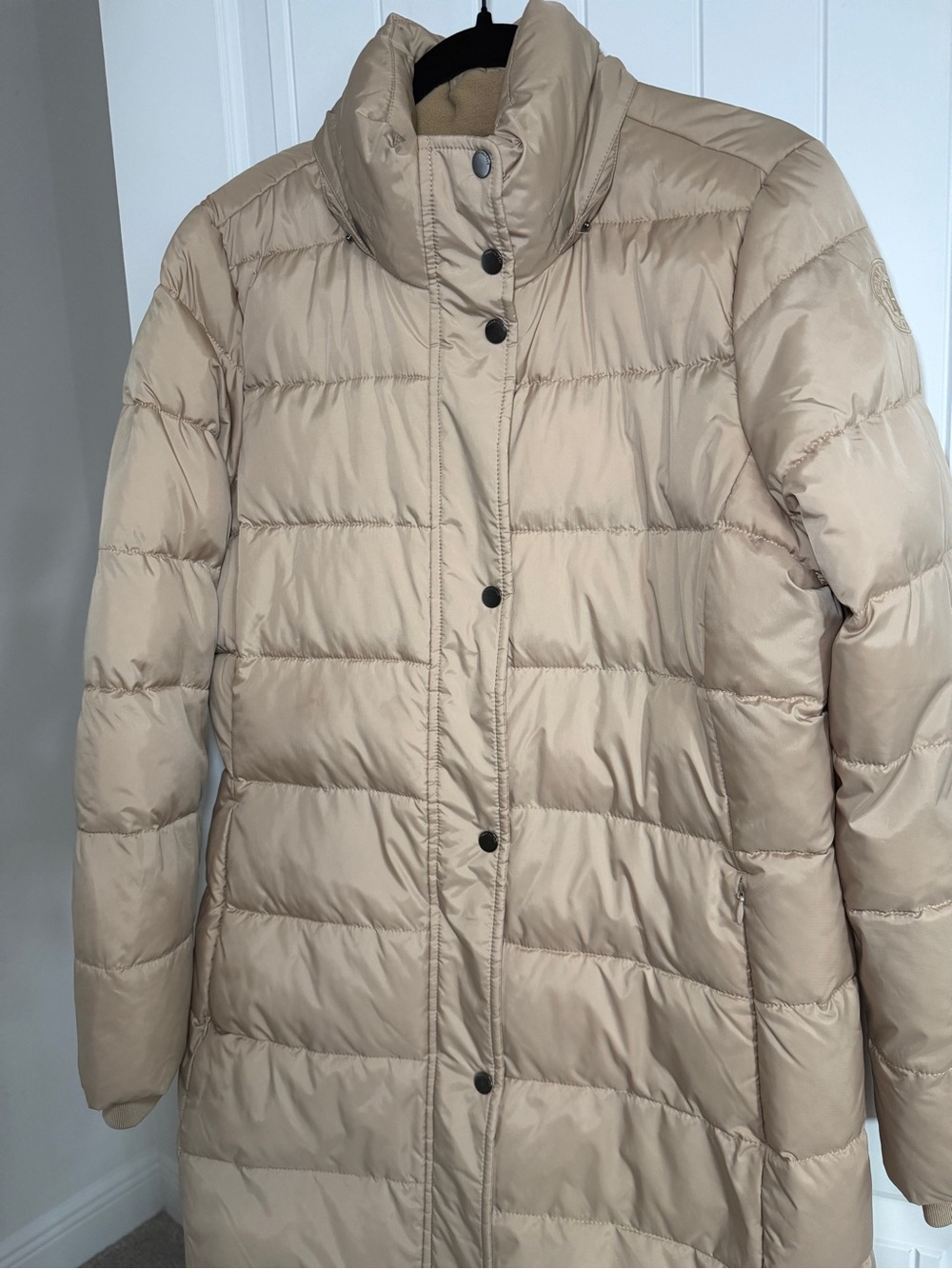 Tommy Hilfiger Beige Long Quilted Puffer Coat